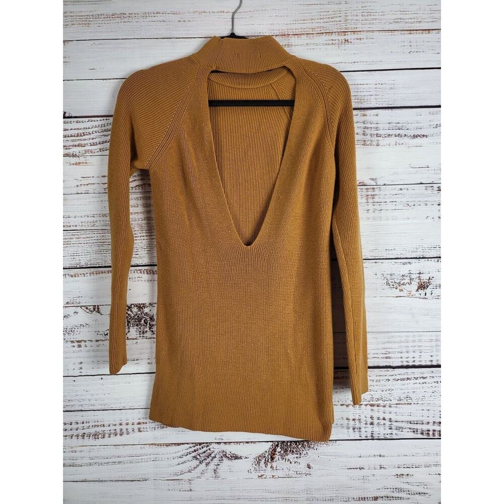 Le Lis Open Back Sweater M Womens Brown Long‎ Sleeve Mock Neck Lagen Look Fall